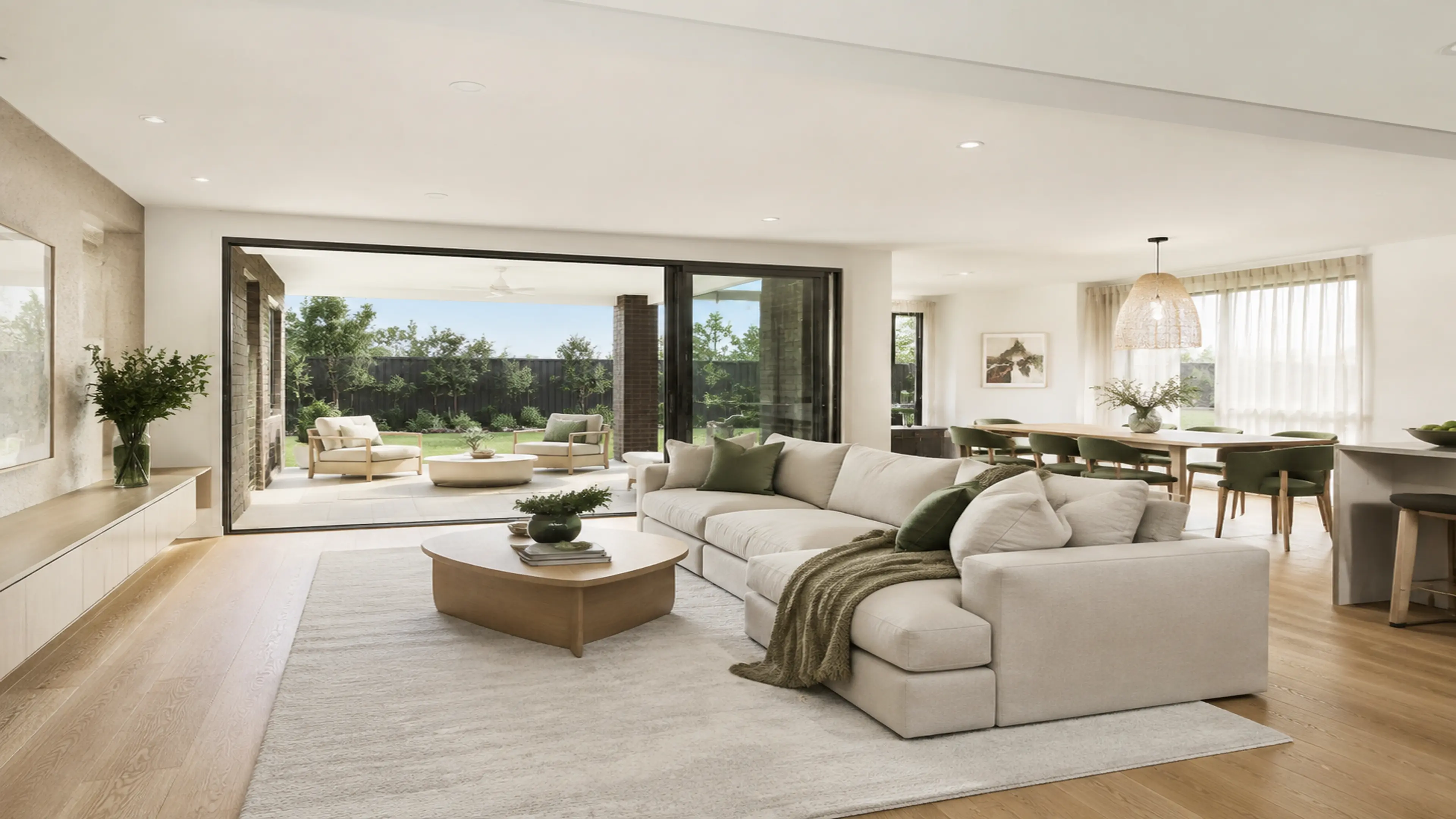 Warm open-plan living, dining and kitchen inspiration for the Haven Collection